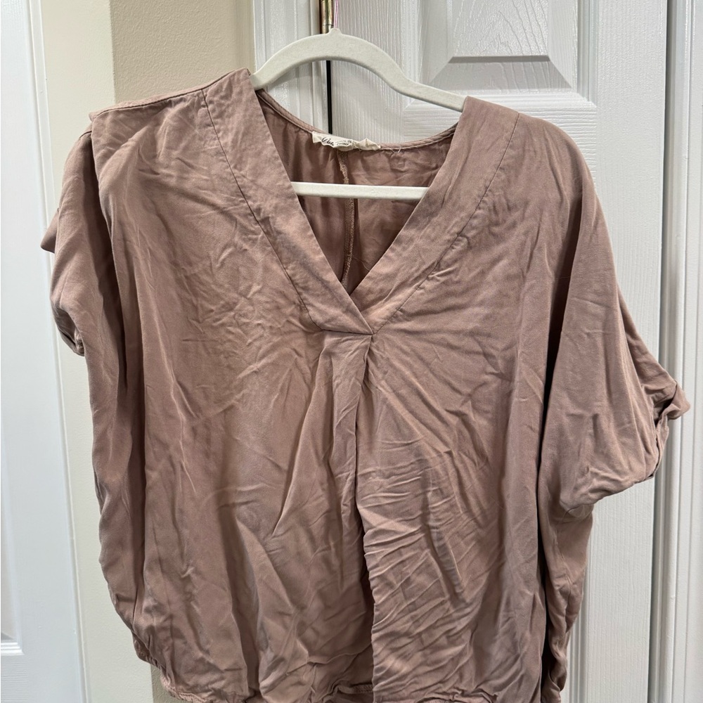 Vine & Love Pink Short Sleeve Blouse with Tie Front